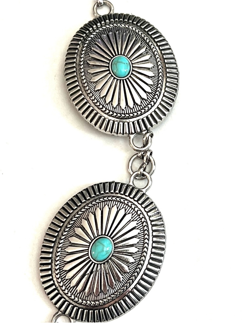 Concho Belt Silvertone with Turquoise Cabachons - Picture 4 of 9